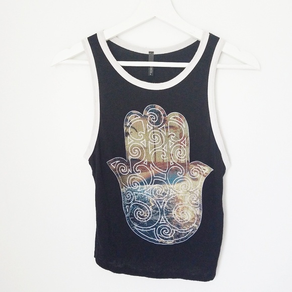 OBOE Hamsa graphic tank top black Large sleeveless boho hippie comfortable - Picture 1 of 3